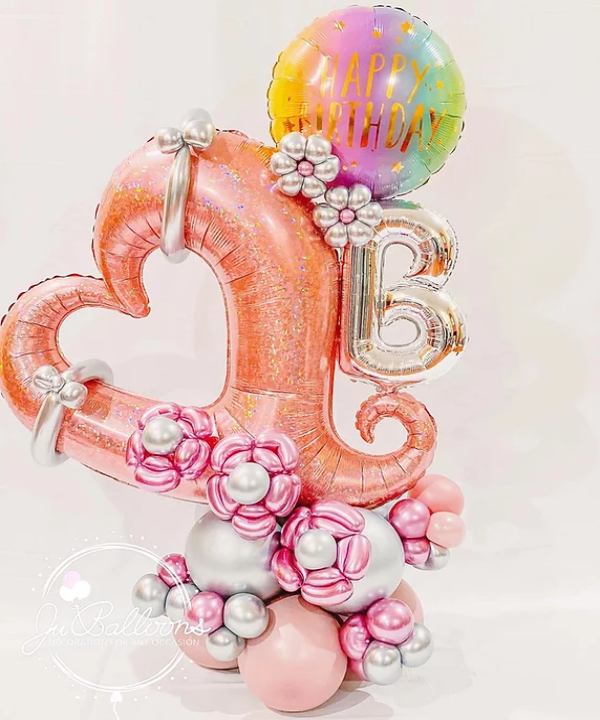 Happy B Peach Heart Balloon Bouquet
